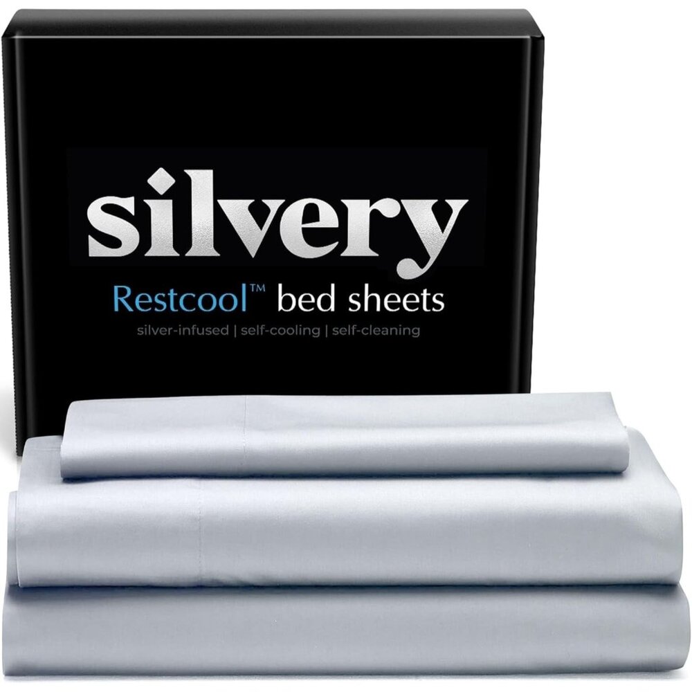 Silvery Restcool Bed Sheets TWIN Size Gray Cooling Silver Infused Luxury Set NEW